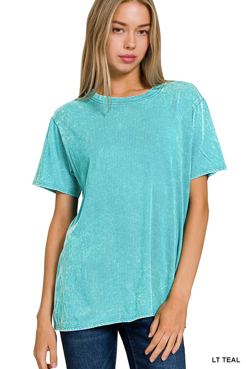 Washed Short Sleeves Top As Shown Zenana: CAMEL-167353 / L