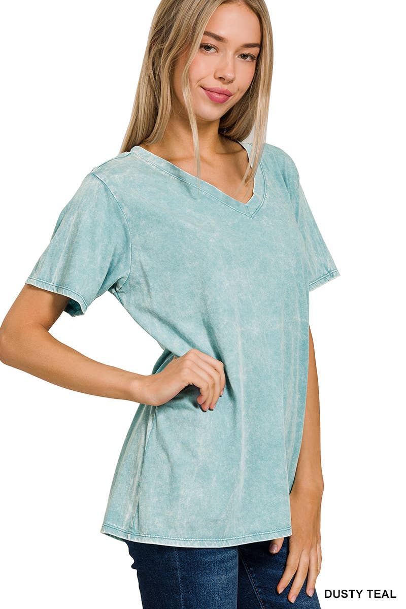 Washed Short Sleeves Top As Shown Zenana: CAMEL-167353 / S