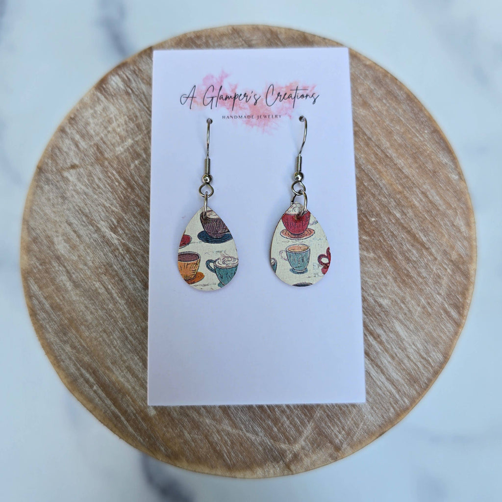 Coffee Cups MINI Teardrop Leather Earrings