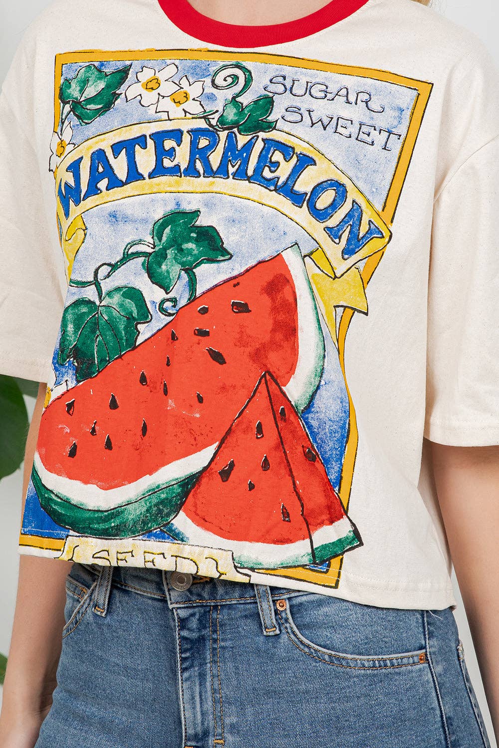 Watermelon Print Cotton Crop Top: S