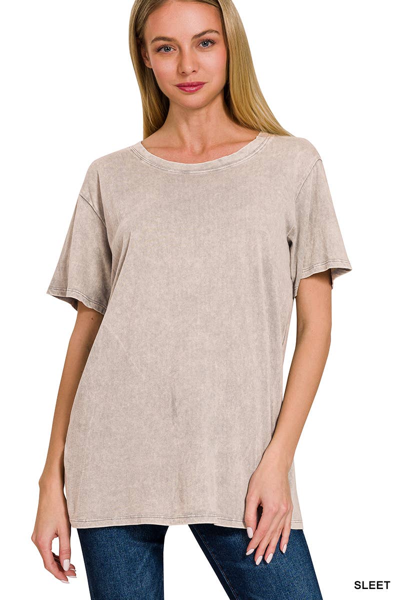 Washed Short Sleeves Top As Shown Zenana: CAMEL-167353 / S