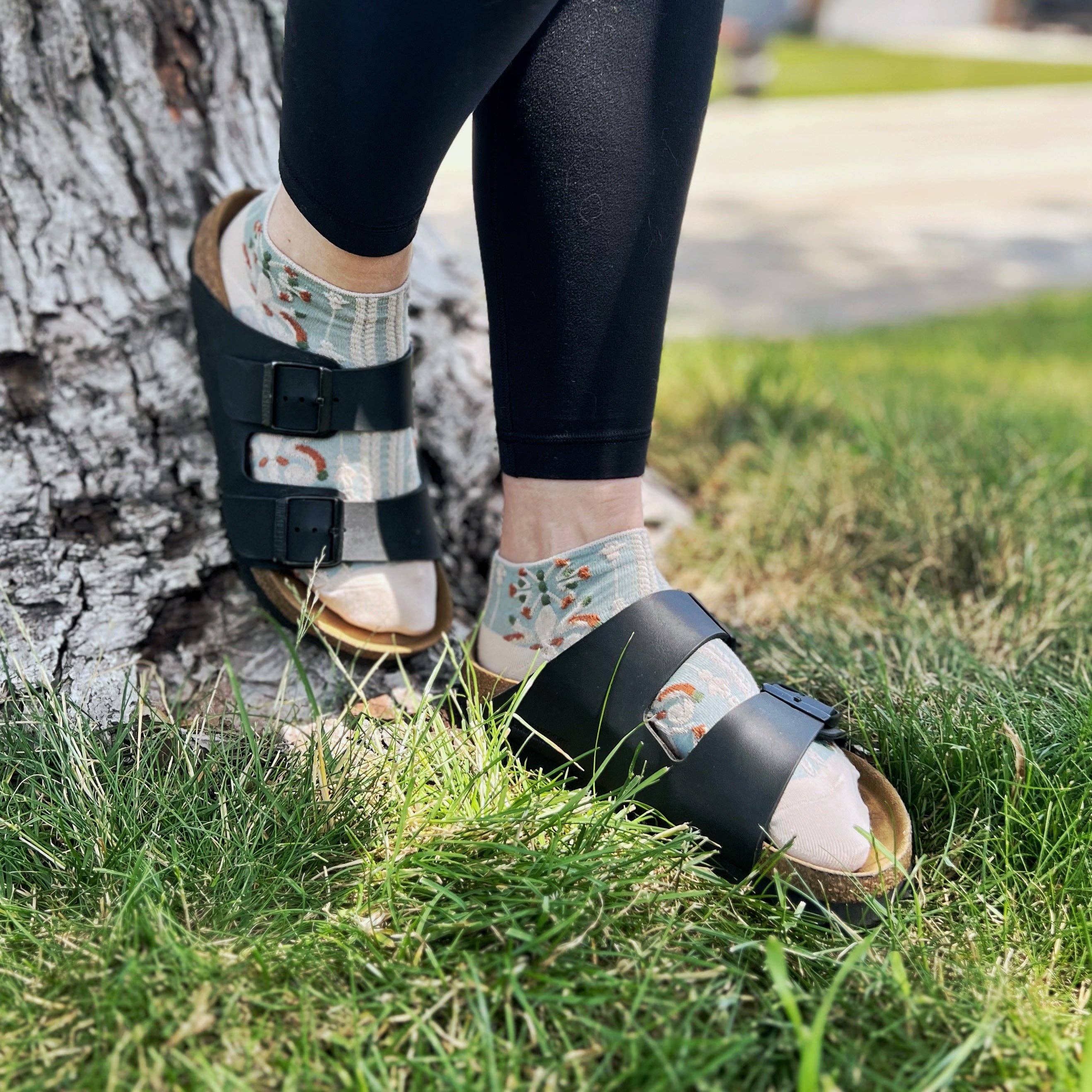 Haden Floral Ankle Socks: Sage