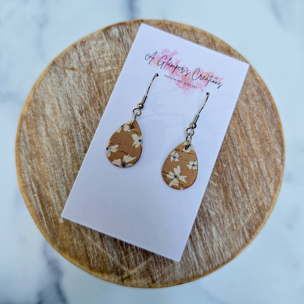 Mustard Floral MINI Teardrop Leather Earrings