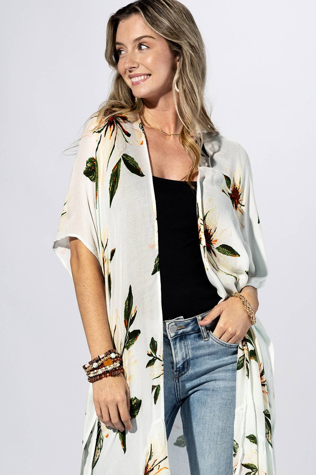 Magnolia Bloom Kimono: DUTCH WHITE / 2 / One Size