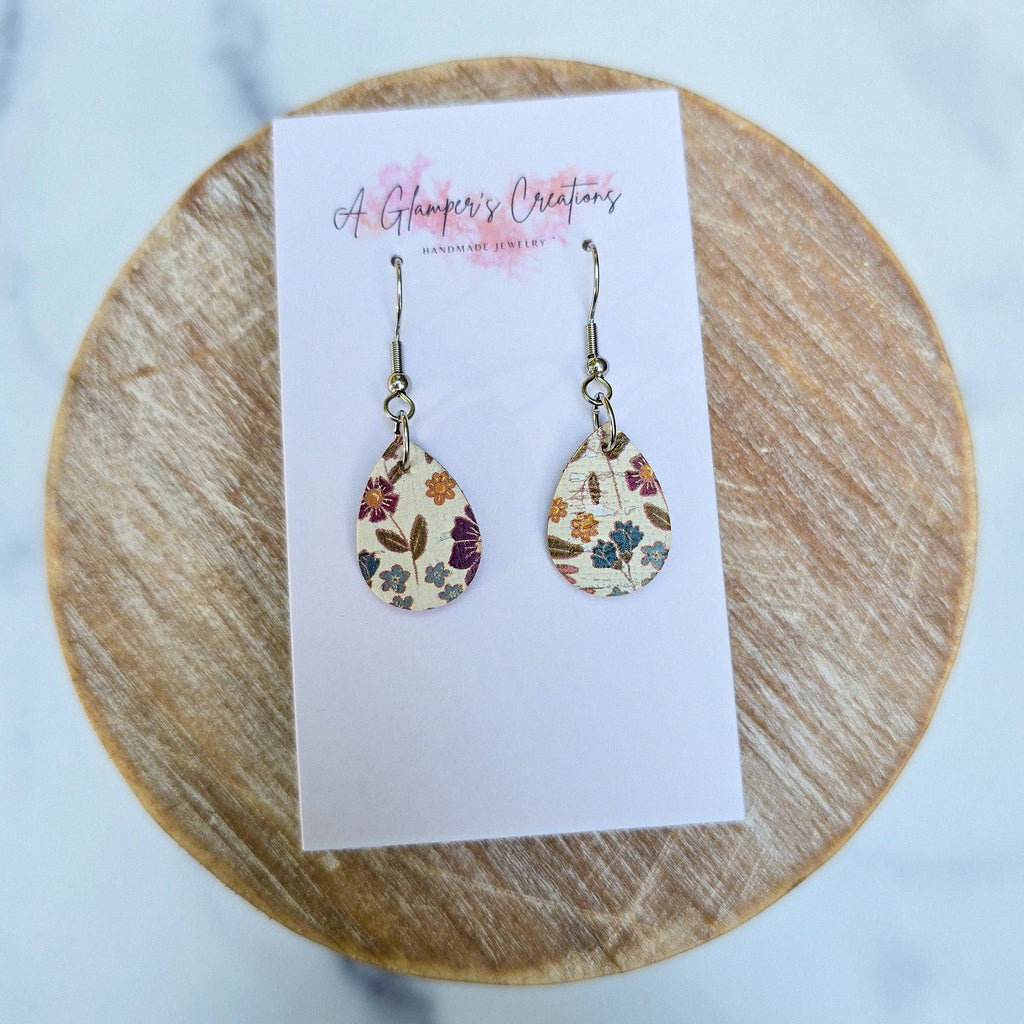 Fall Floral MINI Teardrop Leather Earrings