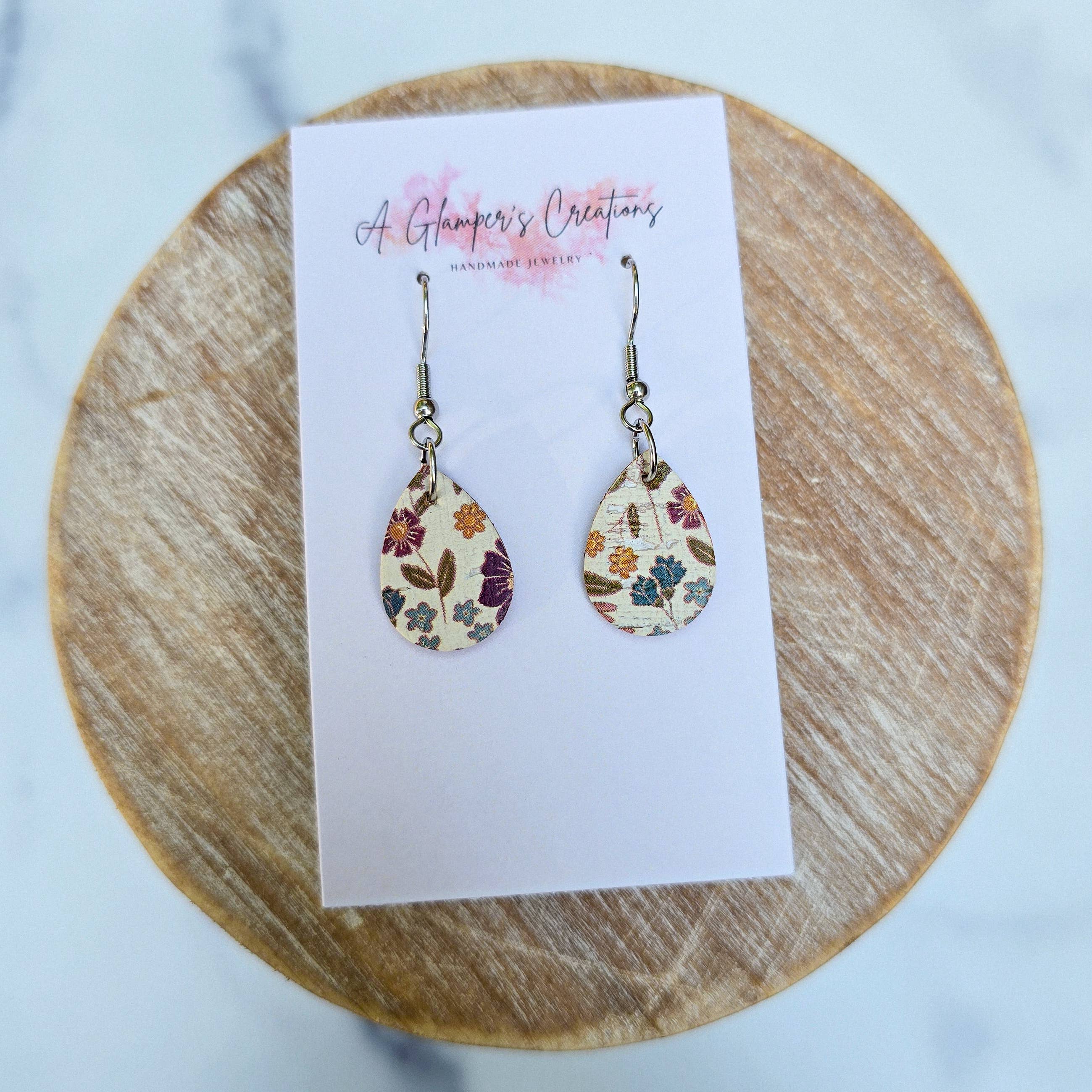 Fall Floral MINI Teardrop Leather Earrings