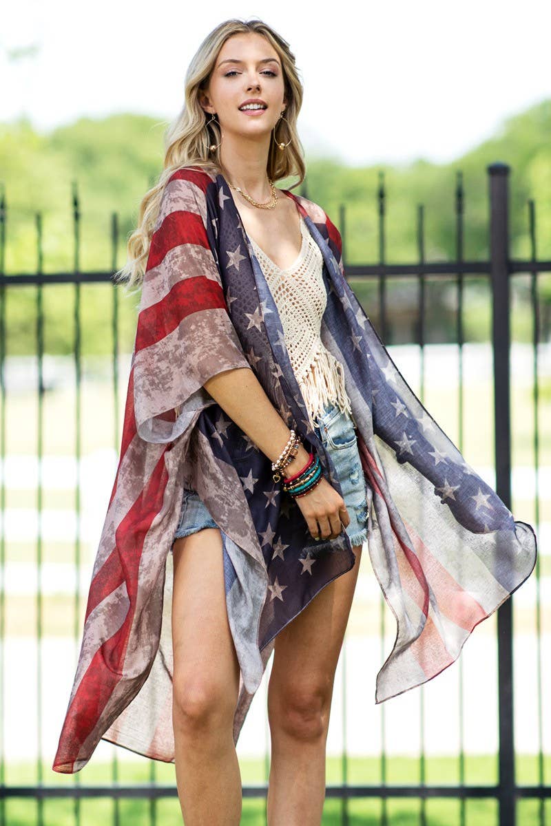Vintage Inspired USA Print Kimono: Flag / OS
