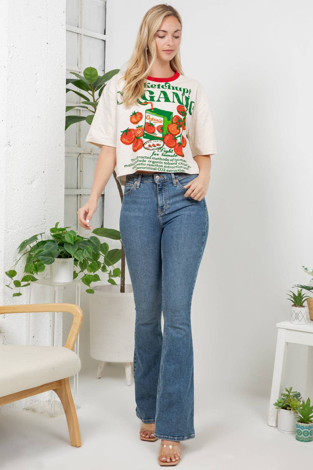 Tomato Print Cotton Crop Top: S