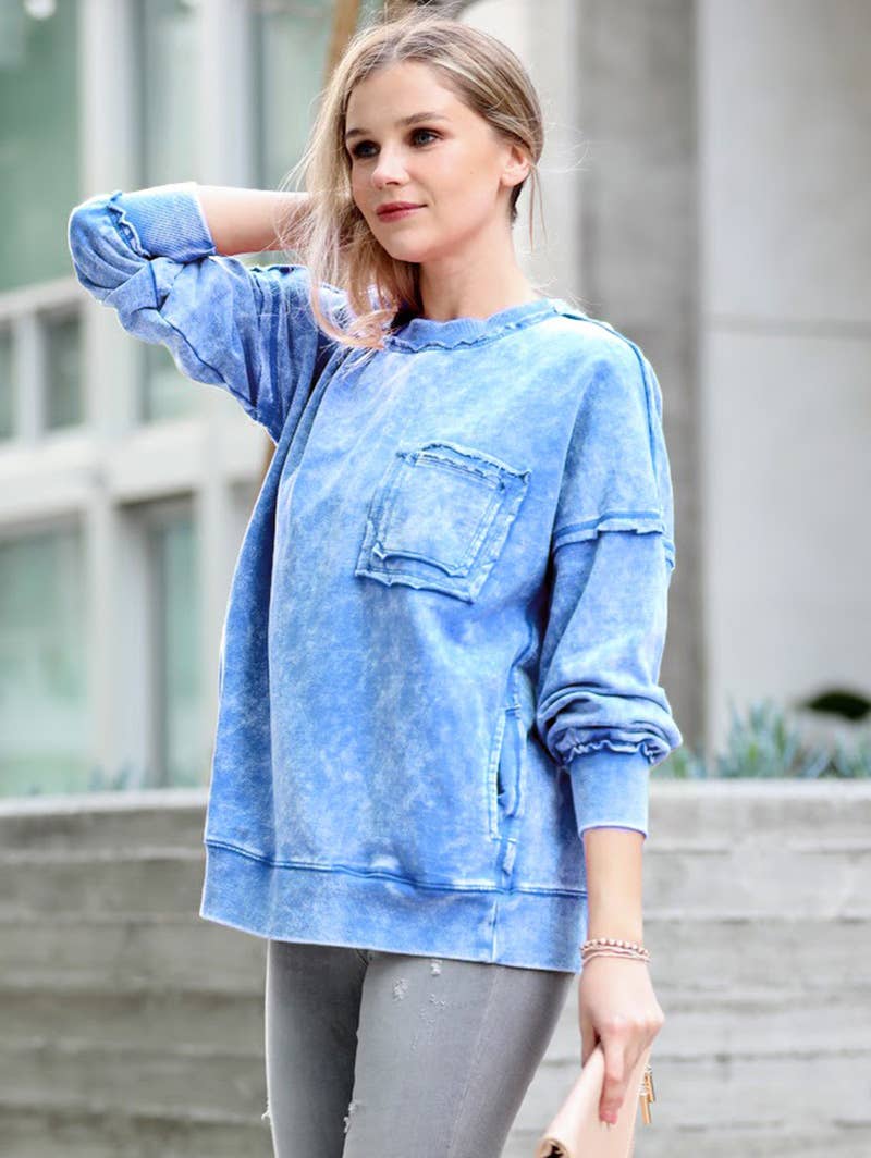 French terry washed pullover w/ side pocket Zenana: FOREST-160209 / S