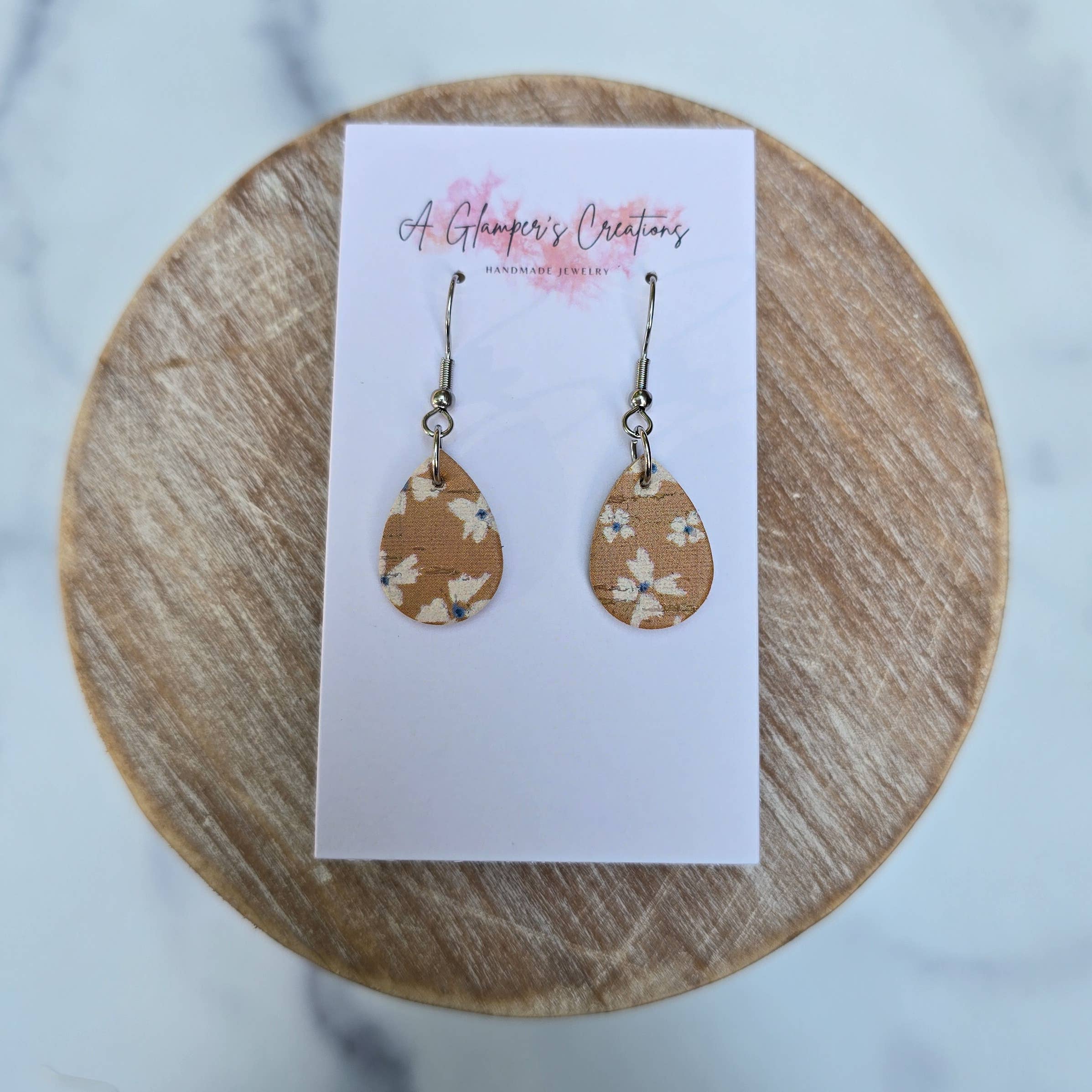 Mustard Floral MINI Teardrop Leather Earrings