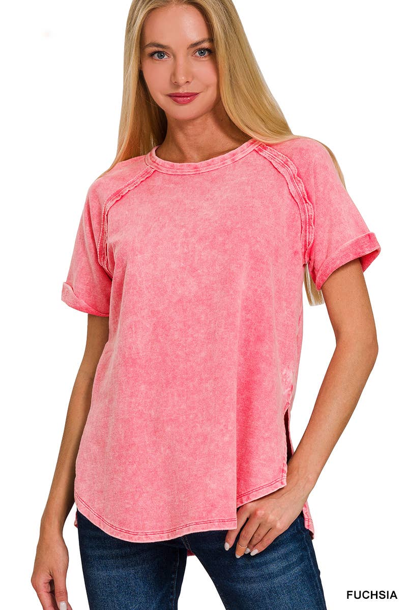 French Terry Vintage Wash Casual Top W/ Back Patch Zenana: ASHMOCHA-163550 / L