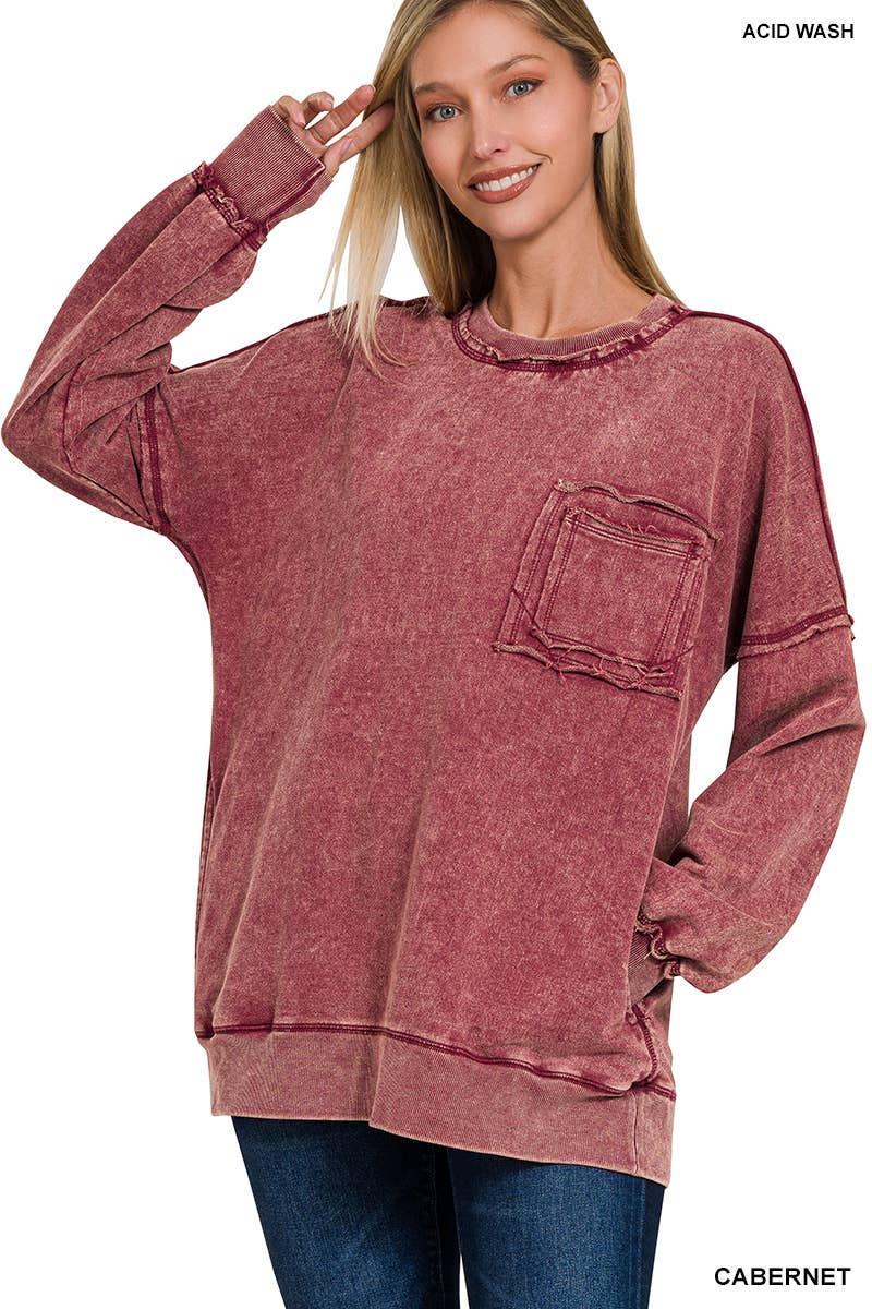 French terry washed pullover w/ side pocket Zenana: FOREST-160209 / M