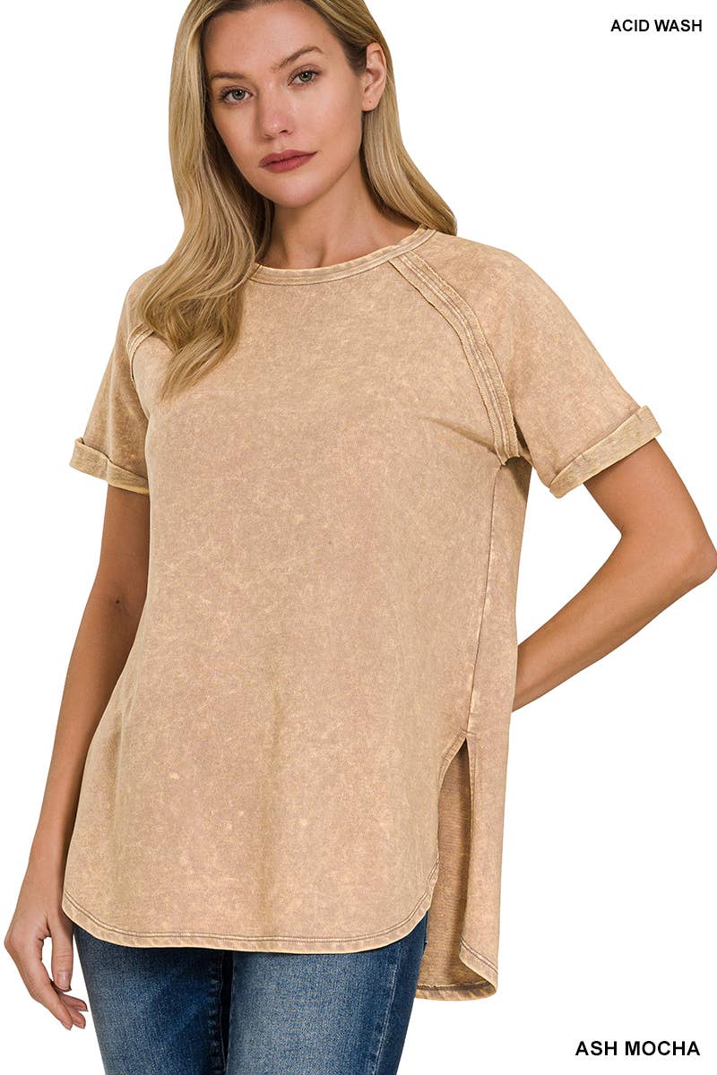 French Terry Vintage Wash Casual Top W/ Back Patch Zenana: ASHMOCHA-163550 / XL