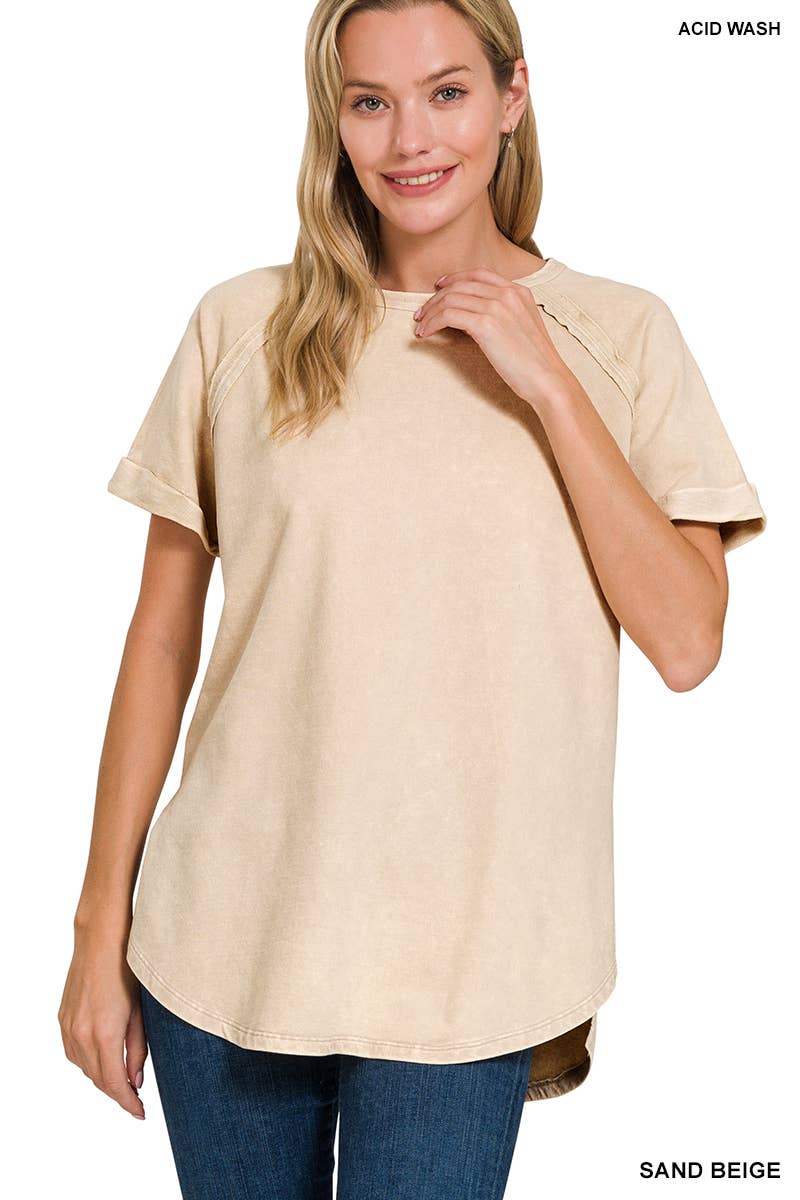 French Terry Vintage Wash Casual Top W/ Back Patch Zenana: ASHMOCHA-163550 / XL