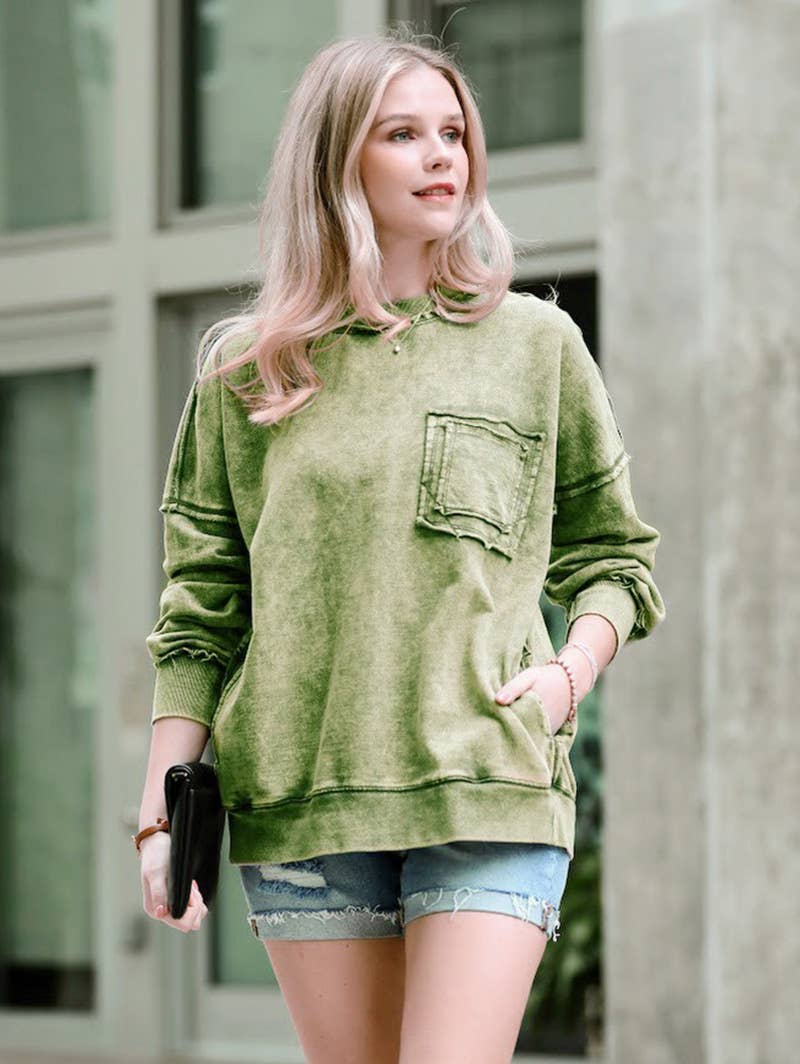 French terry washed pullover w/ side pocket Zenana: FOREST-160209 / S