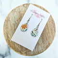 Mustard & Turquoise Floral MINI Teardrop Leather Earrings