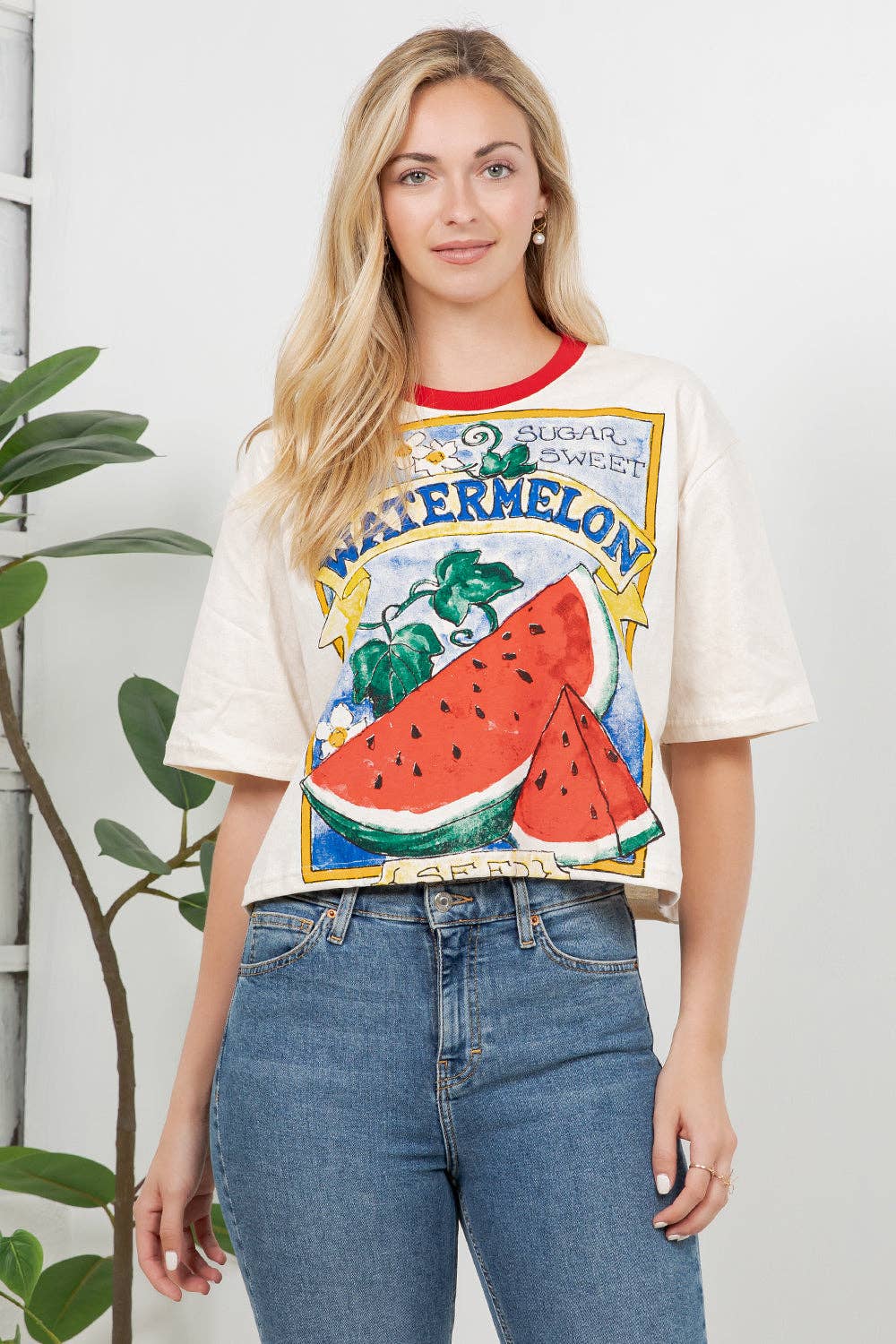 Watermelon Print Cotton Crop Top: L