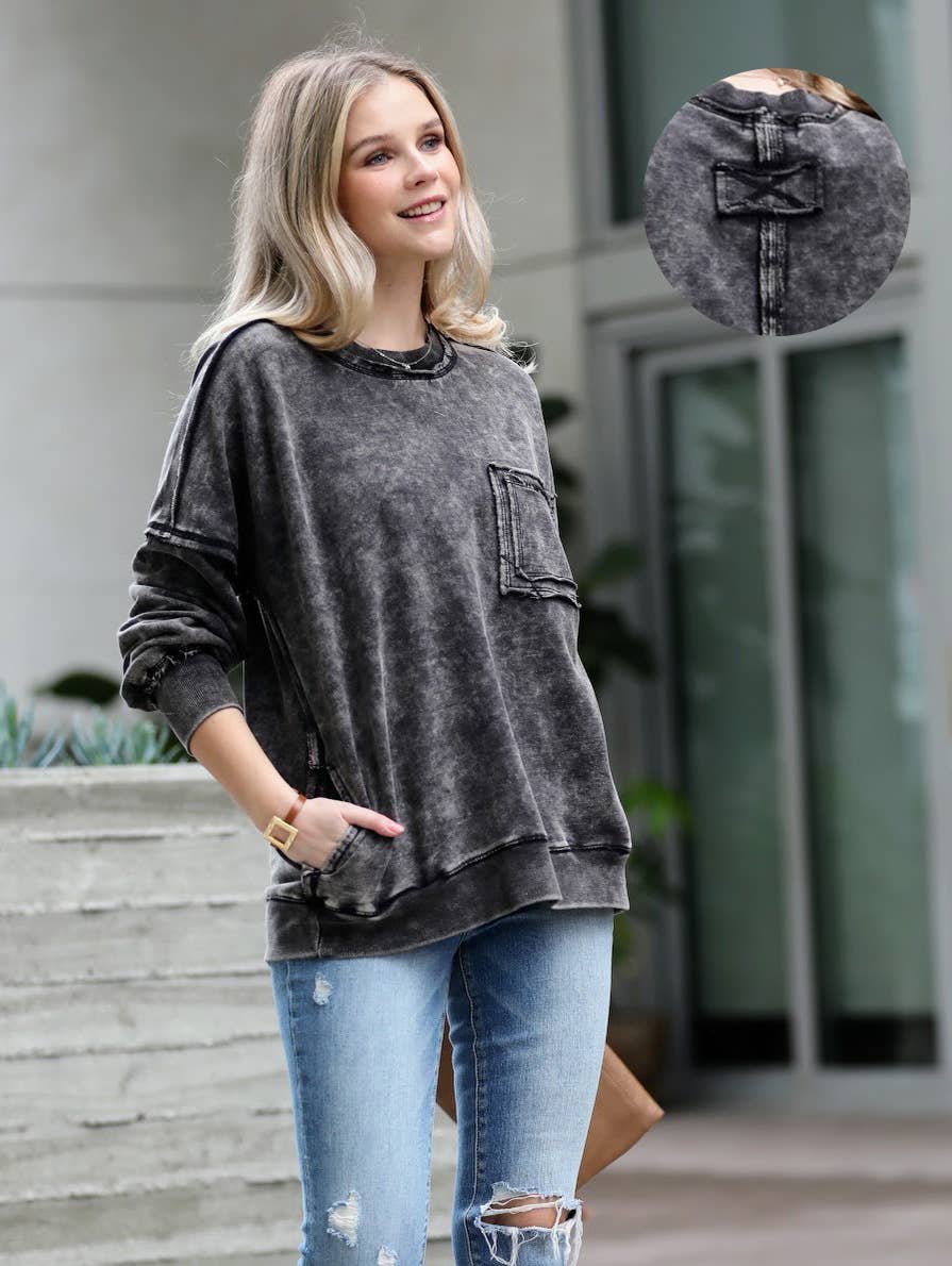 French terry washed pullover w/ side pocket Zenana: FOREST-160209 / S