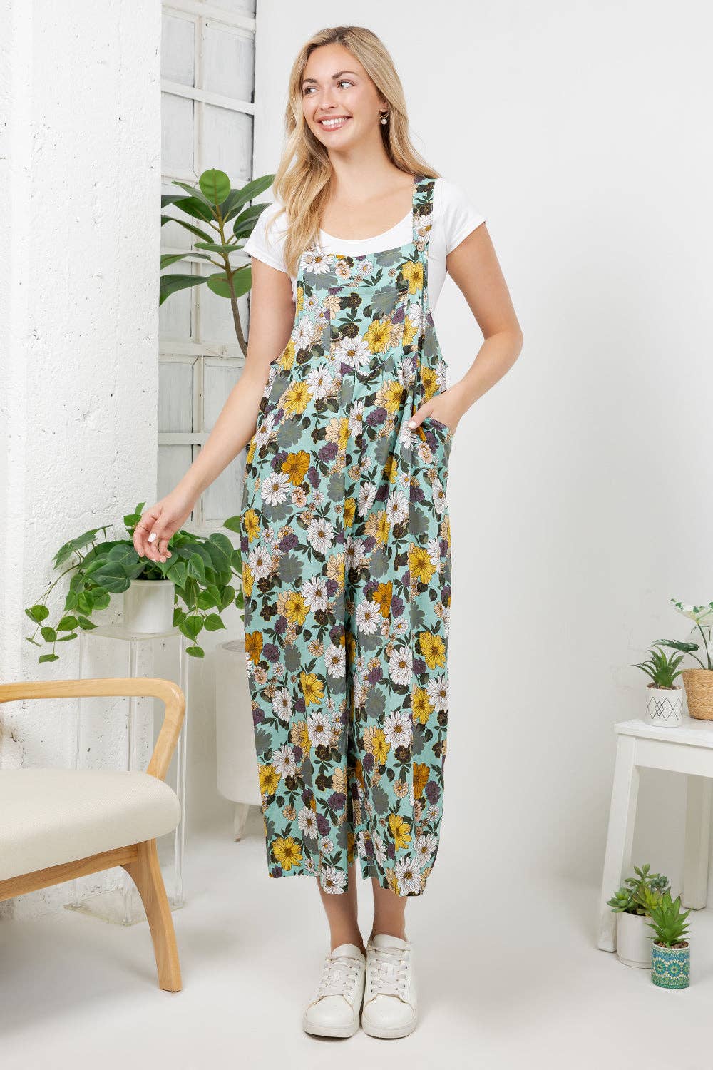 Vintage Floral Print Overall: L
