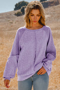 Clothing Waffle Knit Patchwork Raglan Sleeve Sweatshirt: Purple / Missy / M