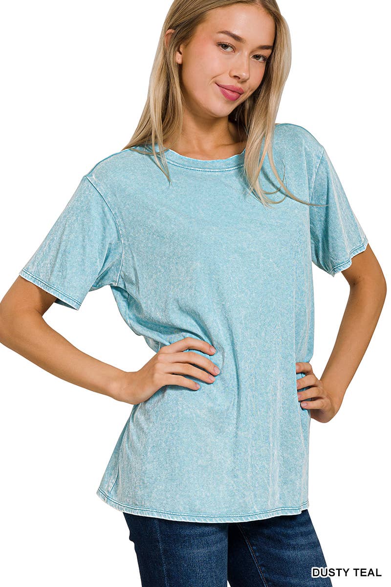 Washed Short Sleeves Top As Shown Zenana: CAMEL-167353 / L