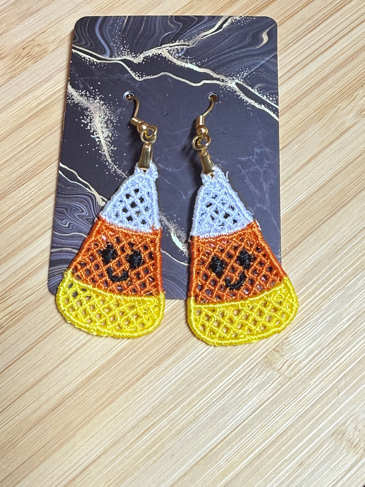 Embroidered Candy Corn Halloween Earrings