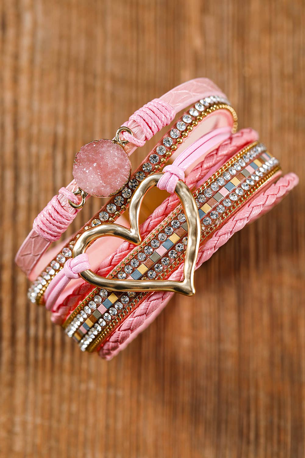 Valentine Bohemian Heart Rhinestone Magnetic Buckle Bracelet: Pink / Missy / One Size