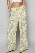 Lace waist drawstring striped casual pants: VANILLA FLORAL / S
