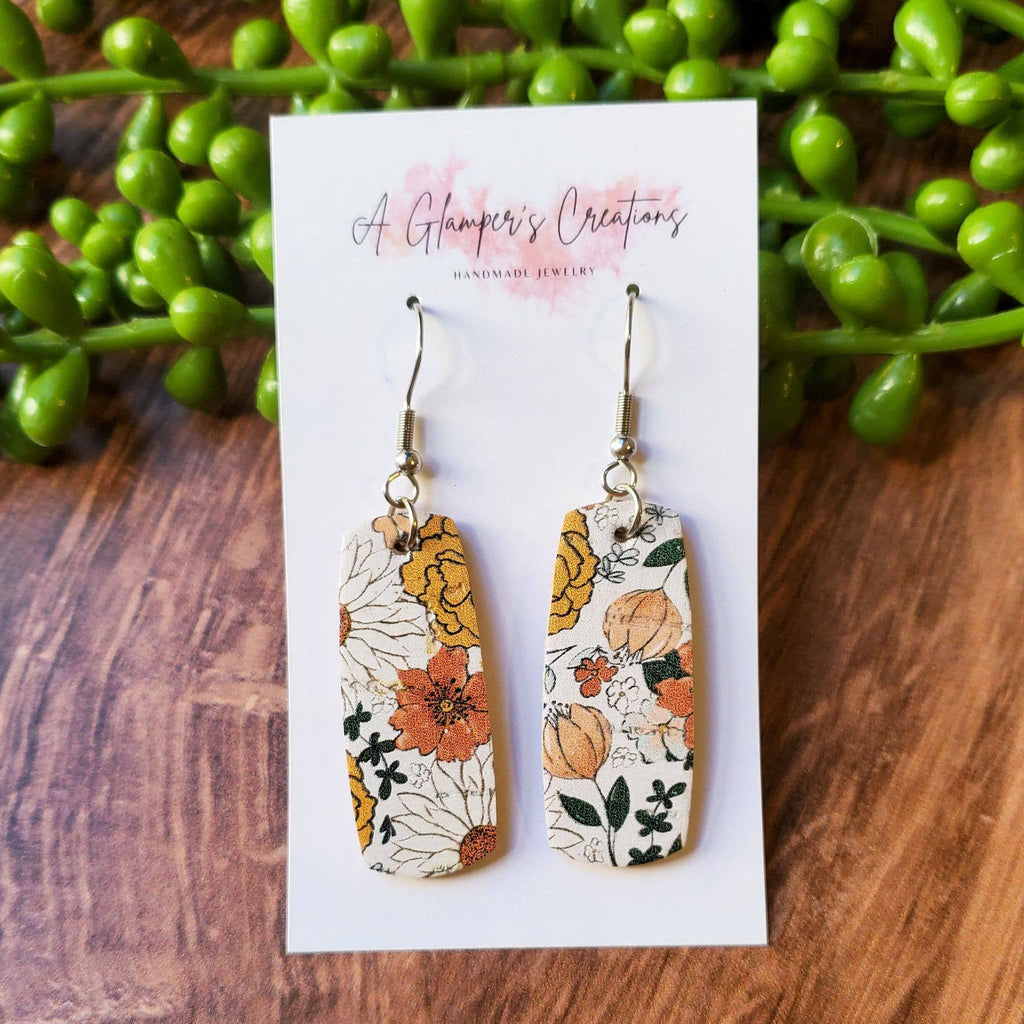 Boho Floral Mini Bar Leather Earrings