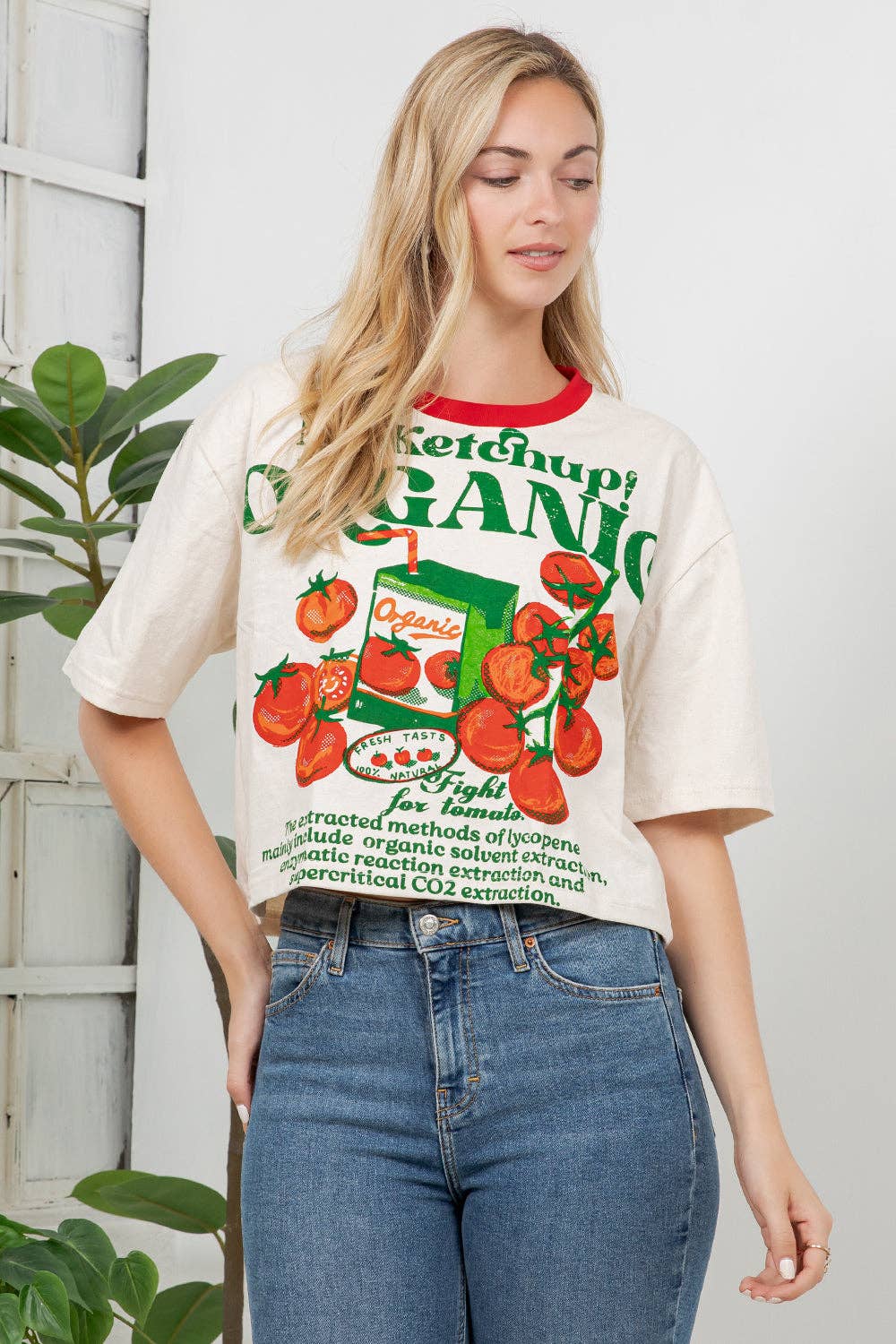 Tomato Print Cotton Crop Top: S