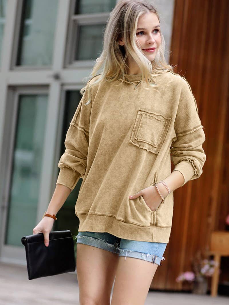 French terry washed pullover w/ side pocket Zenana: FOREST-160209 / S