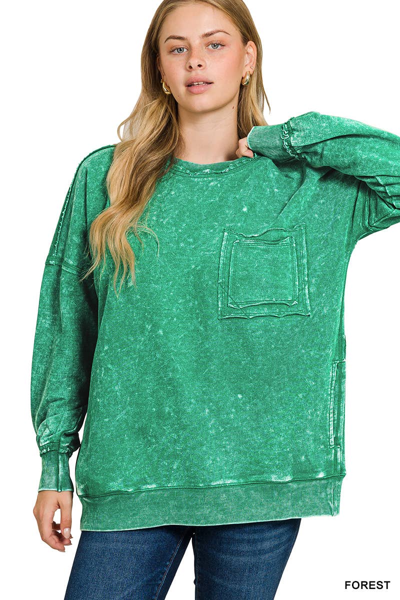 French terry washed pullover w/ side pocket Zenana: FOREST-160209 / S