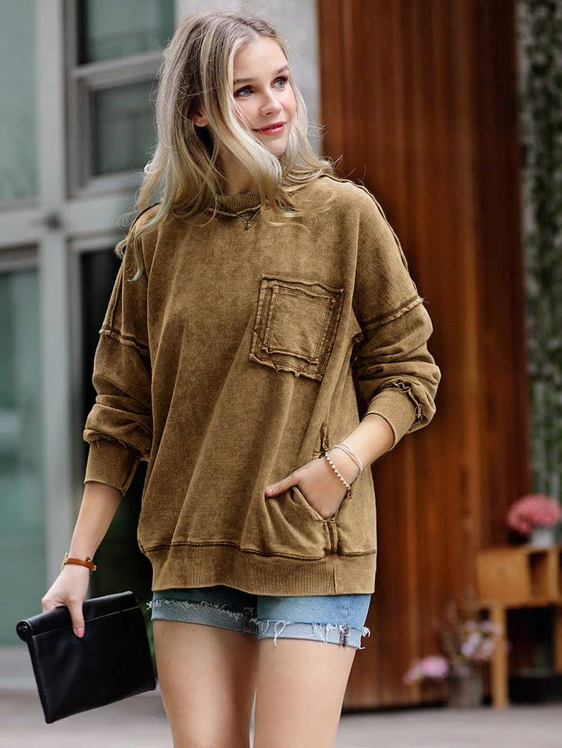 French terry washed pullover w/ side pocket Zenana: FOREST-160209 / L