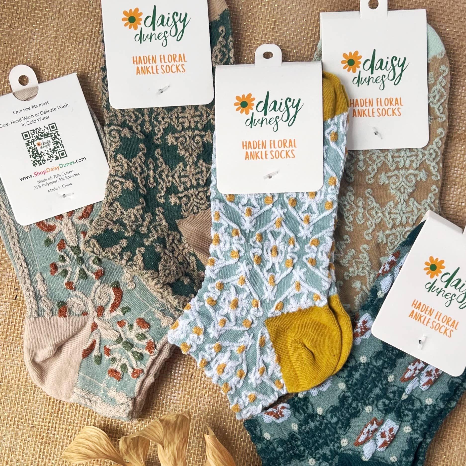 Haden Floral Ankle Socks: Teal