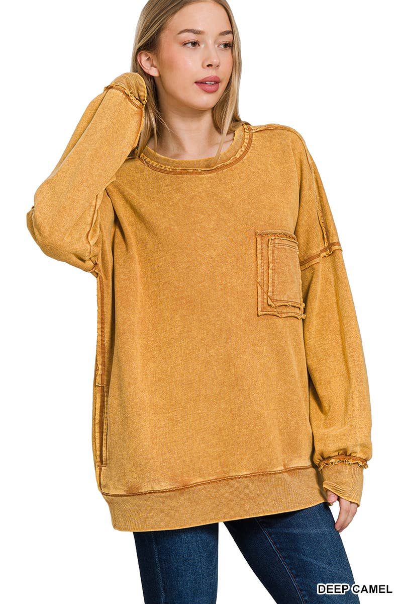 French terry washed pullover w/ side pocket Zenana: FOREST-160209 / L