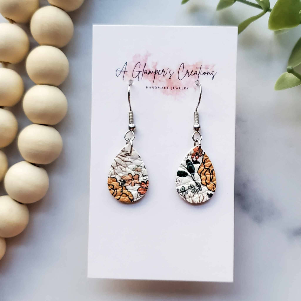 Boho Floral MINI Teardrop Leather Earrings