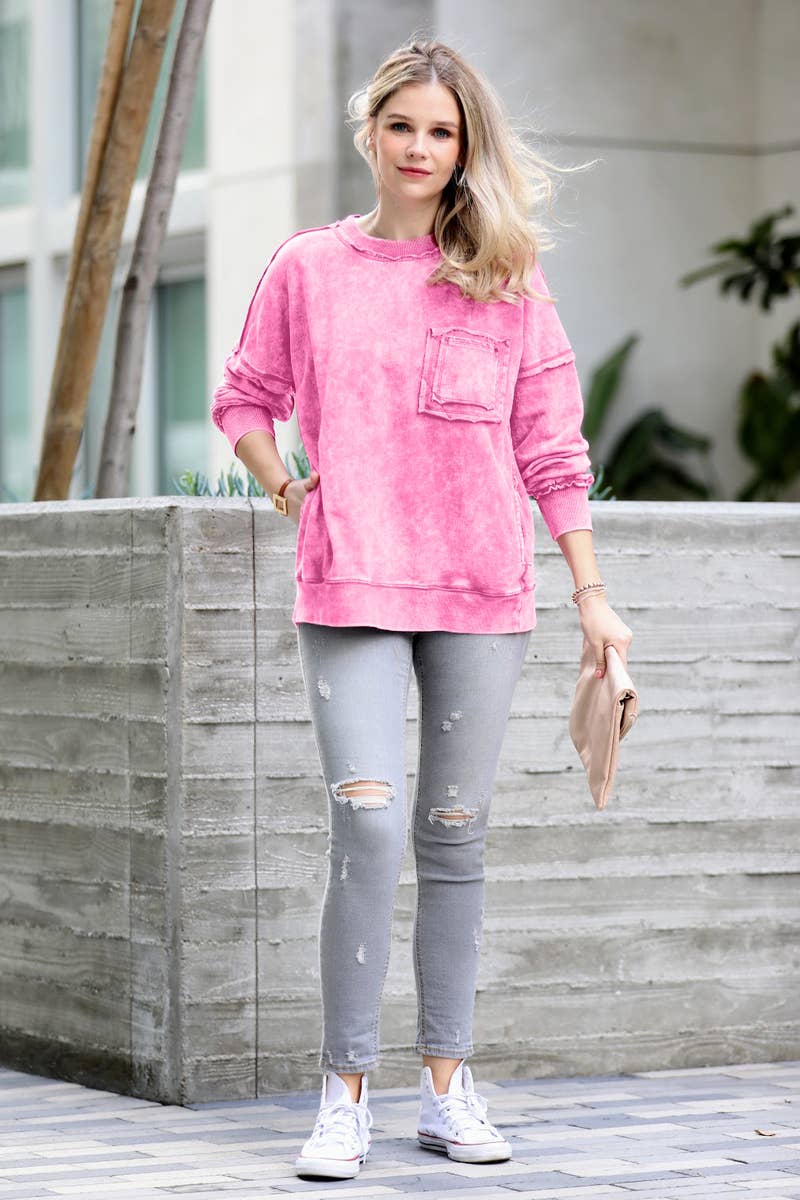 French terry washed pullover w/ side pocket Zenana: FOREST-160209 / S