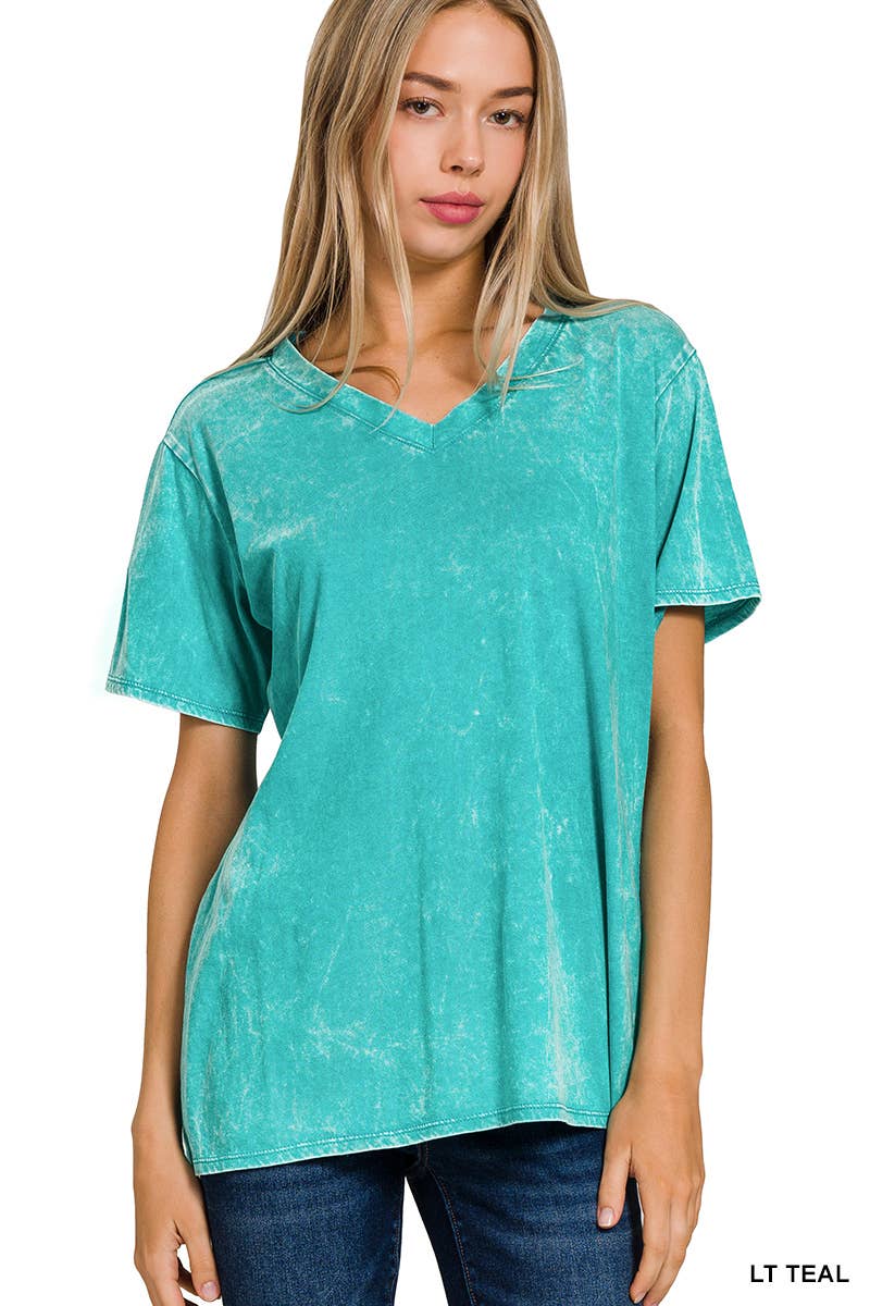 Washed Short Sleeves Top As Shown Zenana: CAMEL-167353 / M