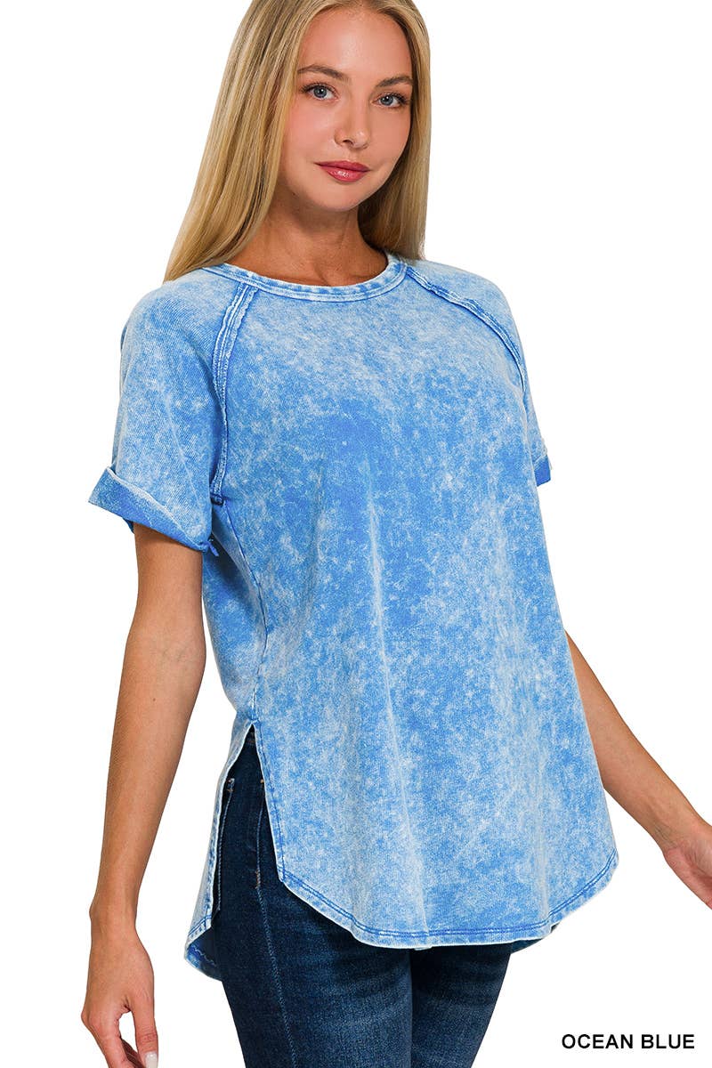 French Terry Vintage Wash Casual Top W/ Back Patch Zenana: ASHMOCHA-163550 / M