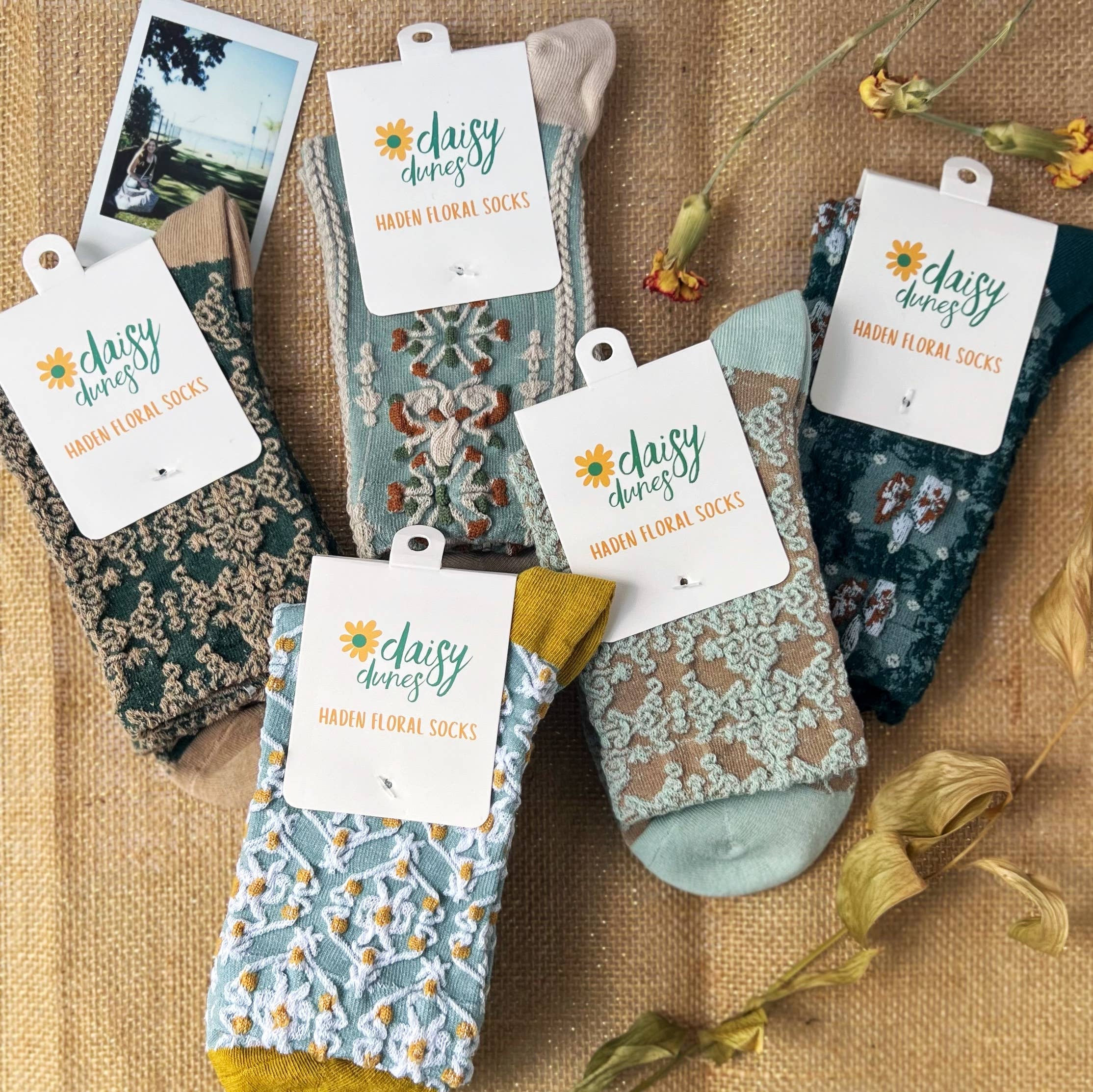 Haden Floral Socks: Sage