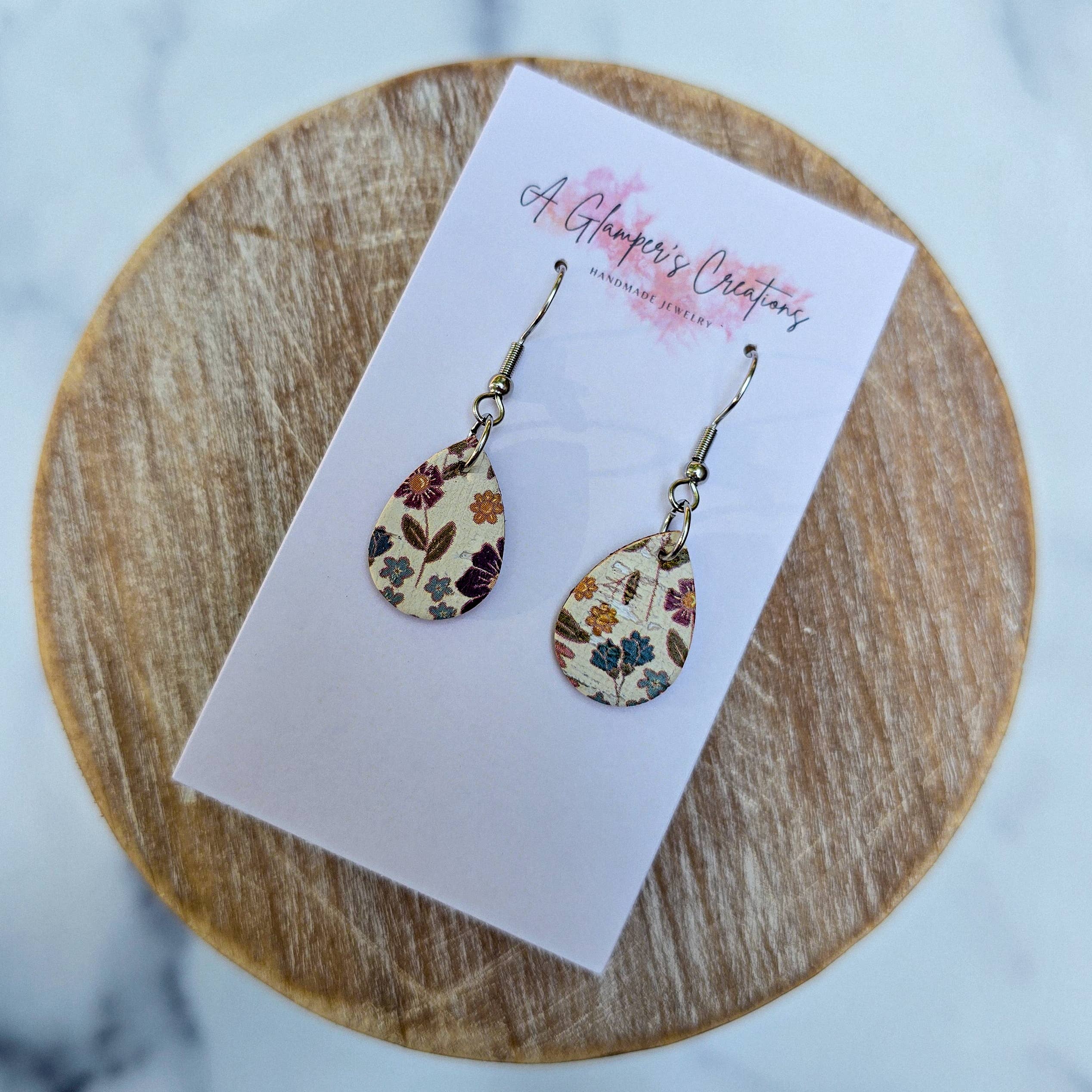 Fall Floral MINI Teardrop Leather Earrings