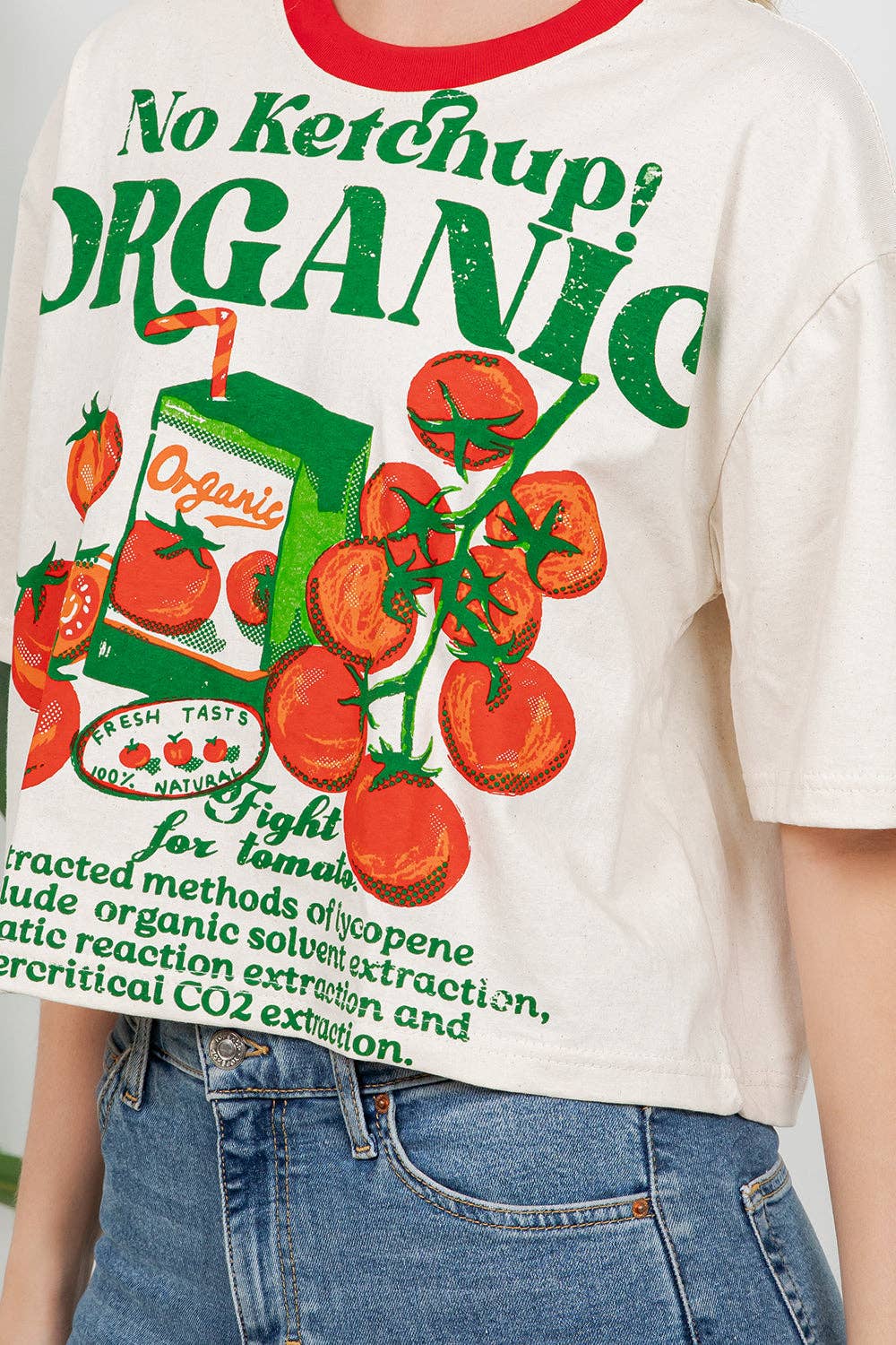 Tomato Print Cotton Crop Top: S