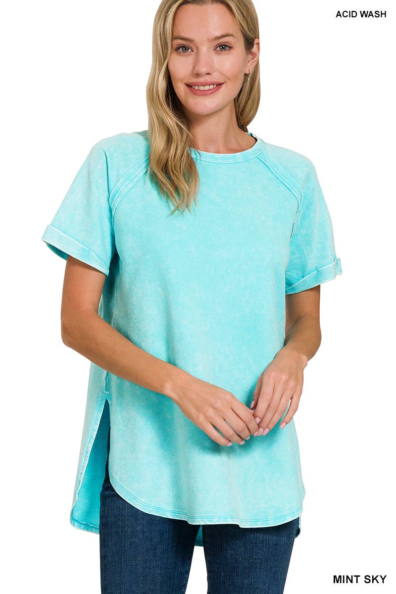 French Terry Vintage Wash Casual Top W/ Back Patch Zenana: ASHMOCHA-163550 / XL