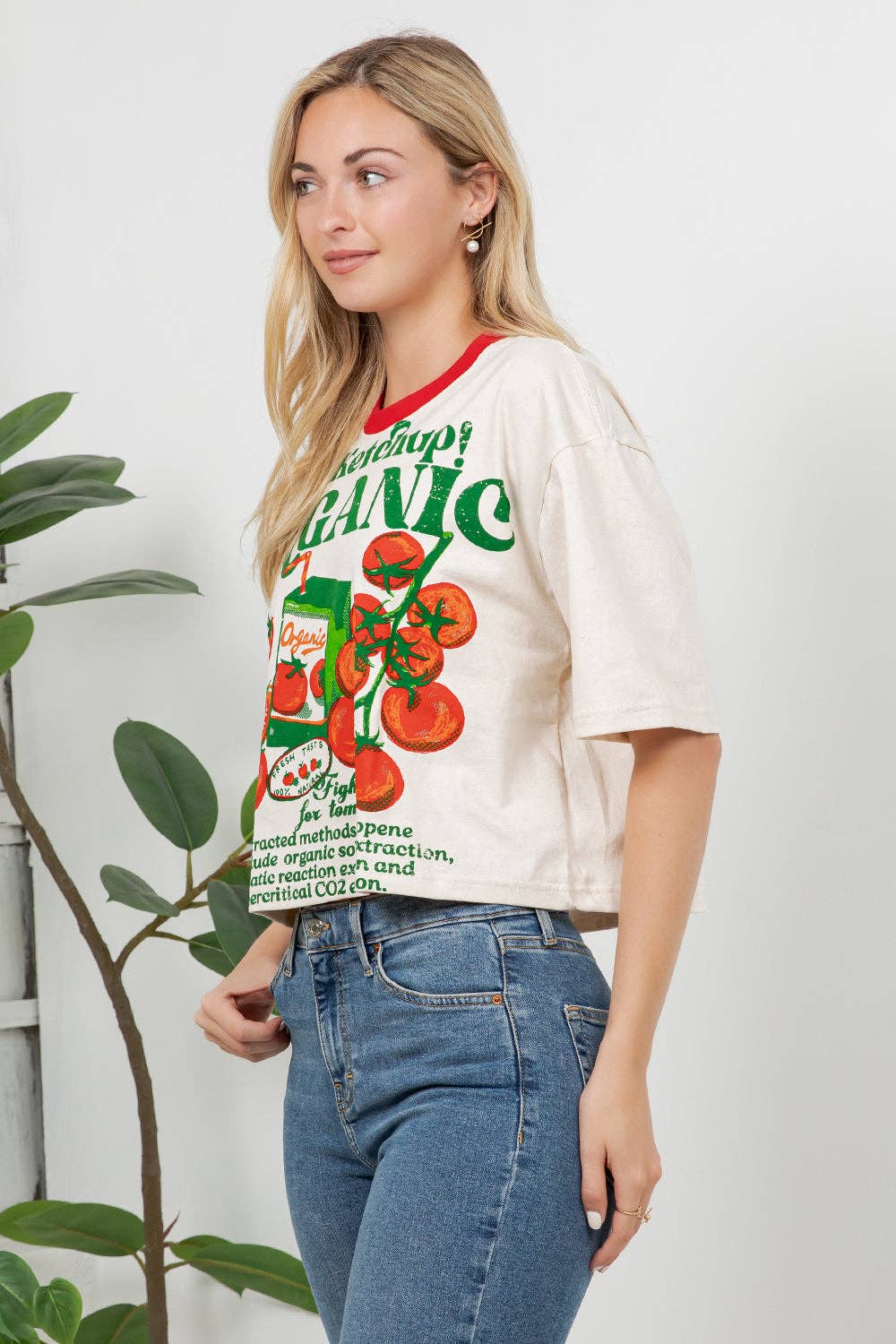 Tomato Print Cotton Crop Top: S