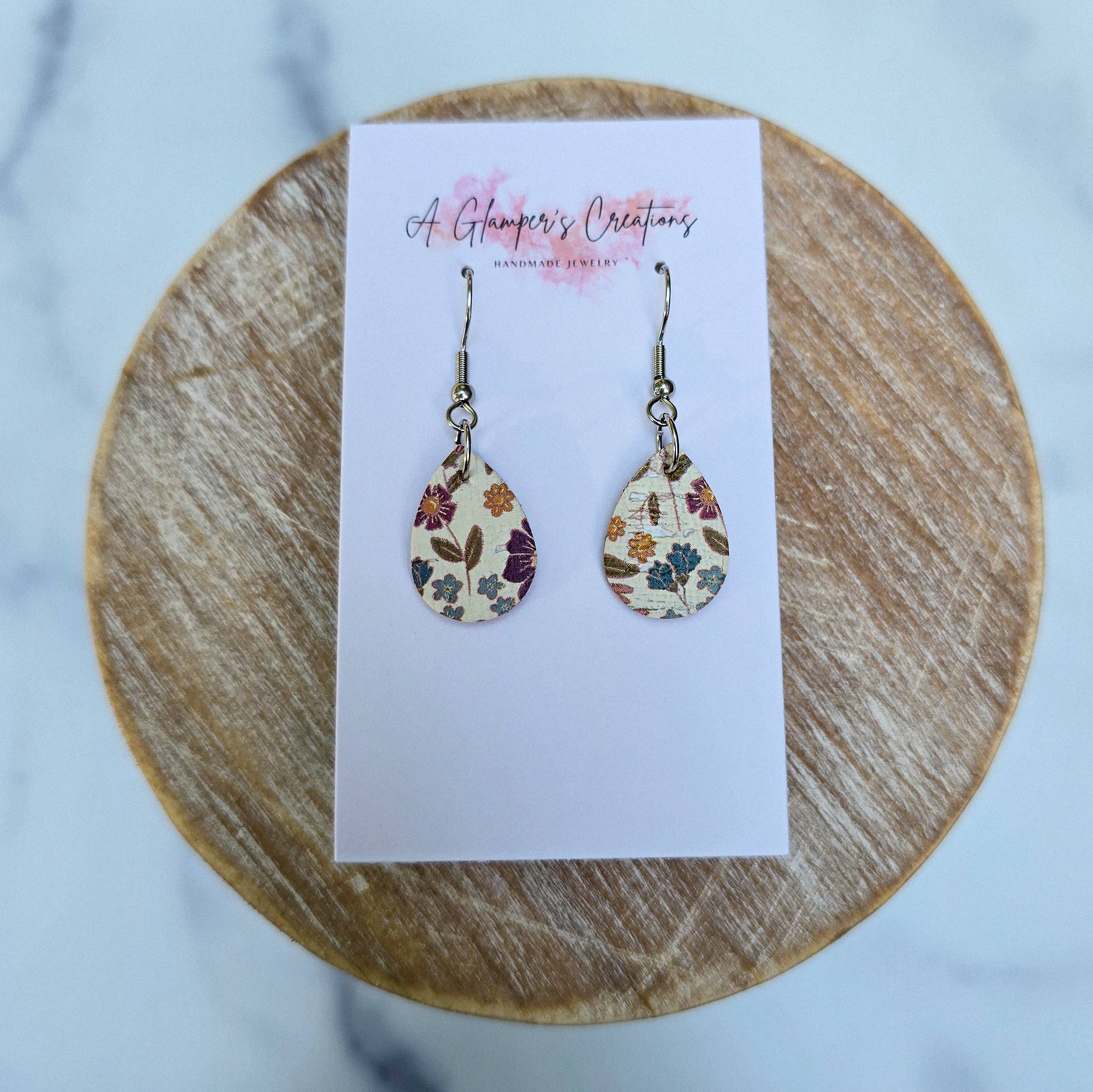 Fall Floral MINI Teardrop Leather Earrings