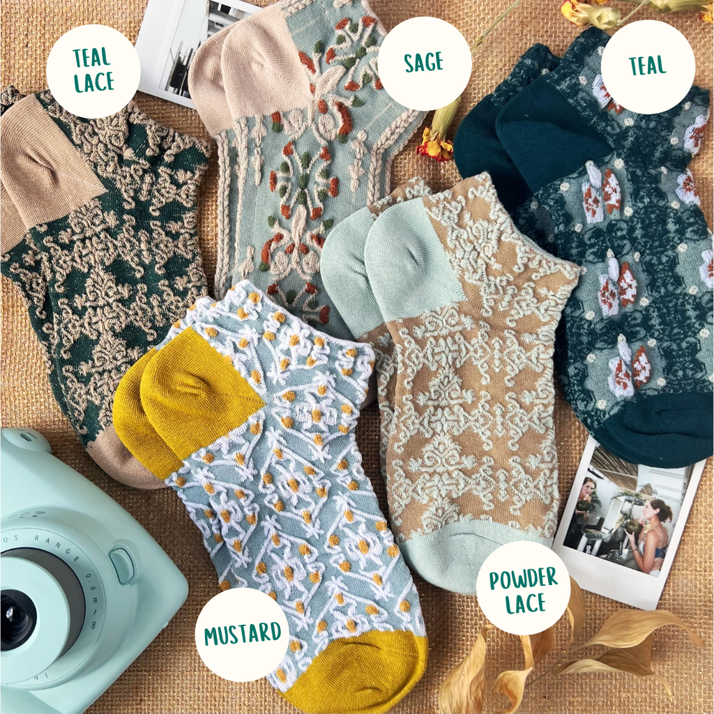 Haden Floral Ankle Socks: Teal