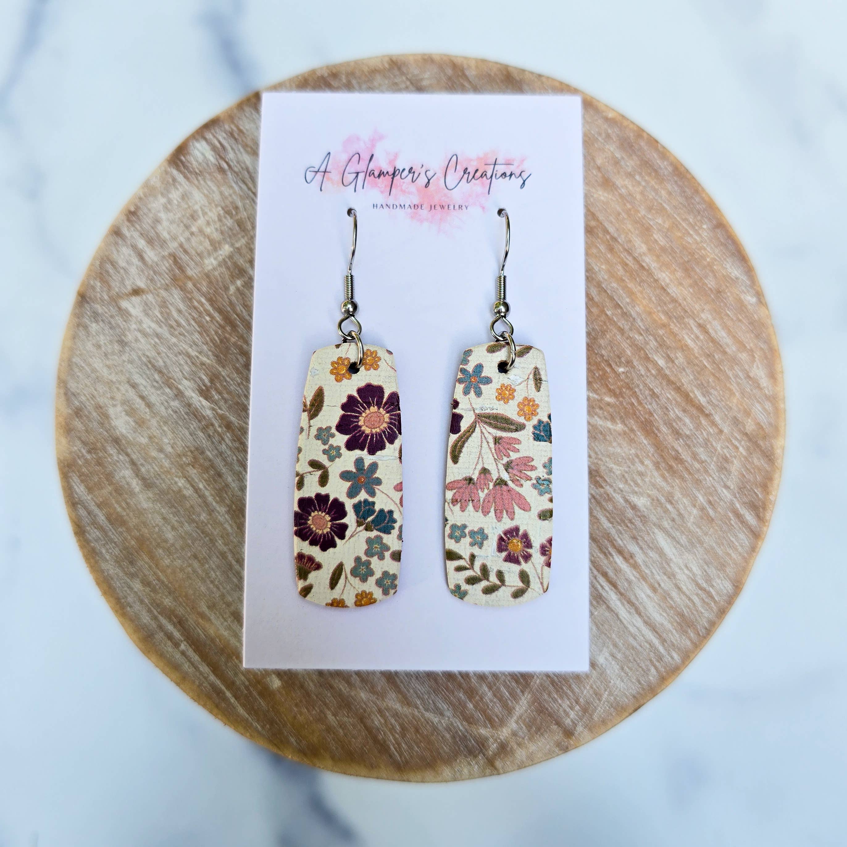 Fall Floral Mini Bar Leather Earrings