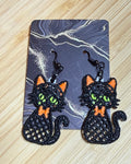 Embroidered Glow in the Dark Cat Halloween Earrings