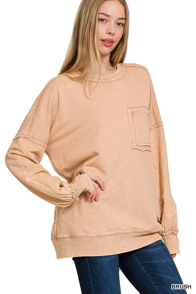 French terry washed pullover w/ side pocket Zenana: FOREST-160209 / XL