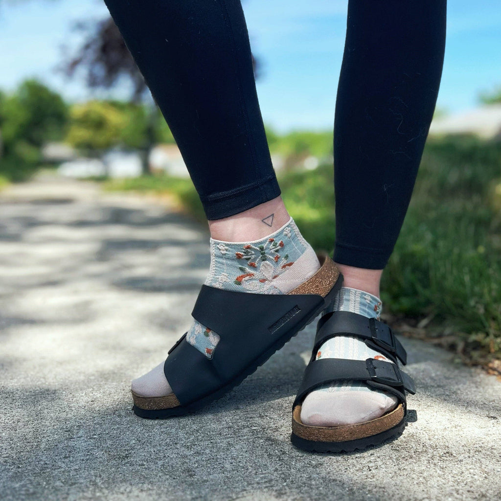 Haden Floral Ankle Socks: Teal Lace